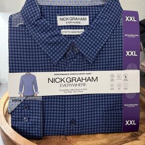 Nick Graham Blue Patterned Long Sleeve Shirt XXL